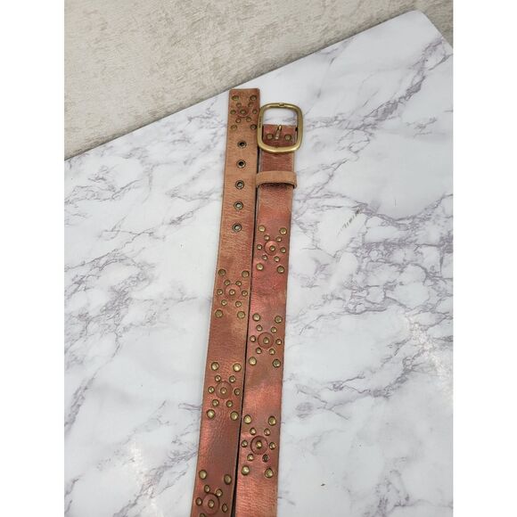 Calvin Klein Metallic Pink and Brown Leather Studded Belt with Brass Buckle main image 8